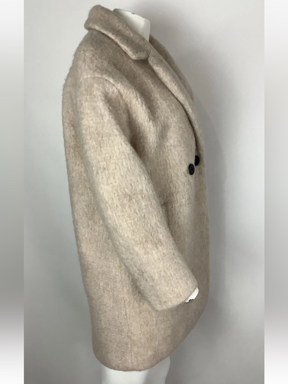 Zara TRF Collection Sz S Fuzzy Double Button Heavy Trench Coat Dust Pink - Picture 2 of 5